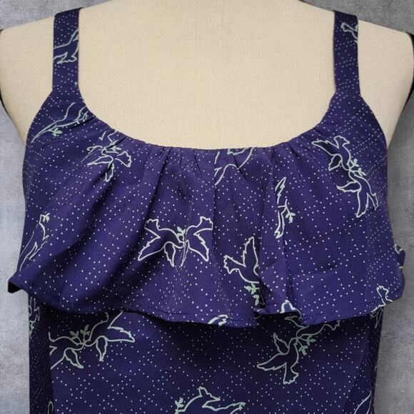 Forever 21 Bird Blouse Womens Sz‎ S Blue Polka Dot Ruffle Sleeveless Tank Top - Picture 2 of 6